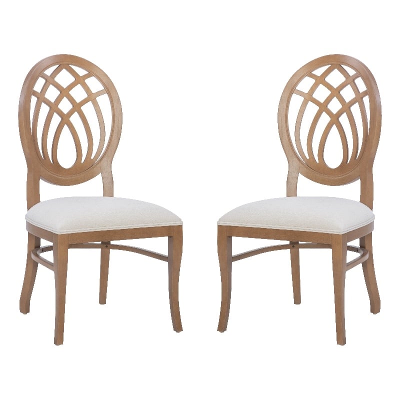 Pemberly Row Beechwood Ornamental Backrest Set of 2 Dining Chairs in Light Brown