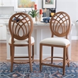 Pemberly Row Beechwood Ornamental Backrest Set of 2 Counter Stool in Light Brown