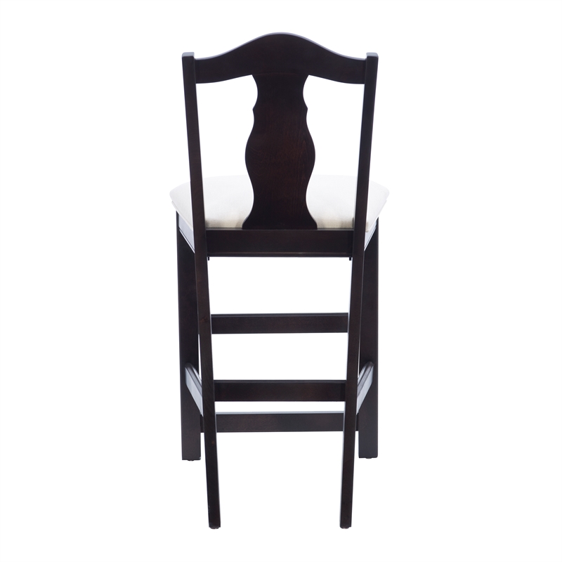 Pemberly Row Beechwood Set of 2 Splat Back Upholstered Counter Stool in Dk Brown