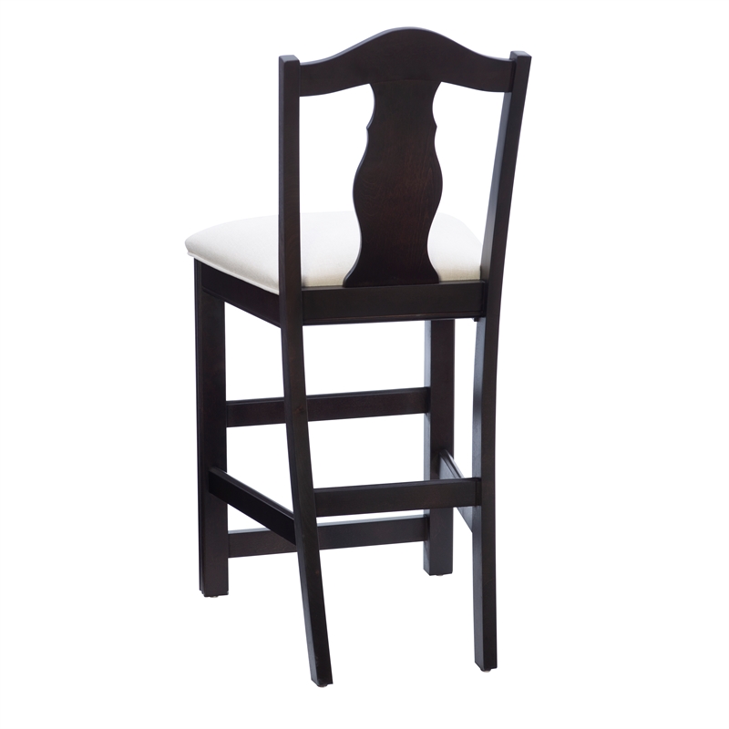 Pemberly Row Beechwood Set of 2 Splat Back Upholstered Counter Stool in Dk Brown