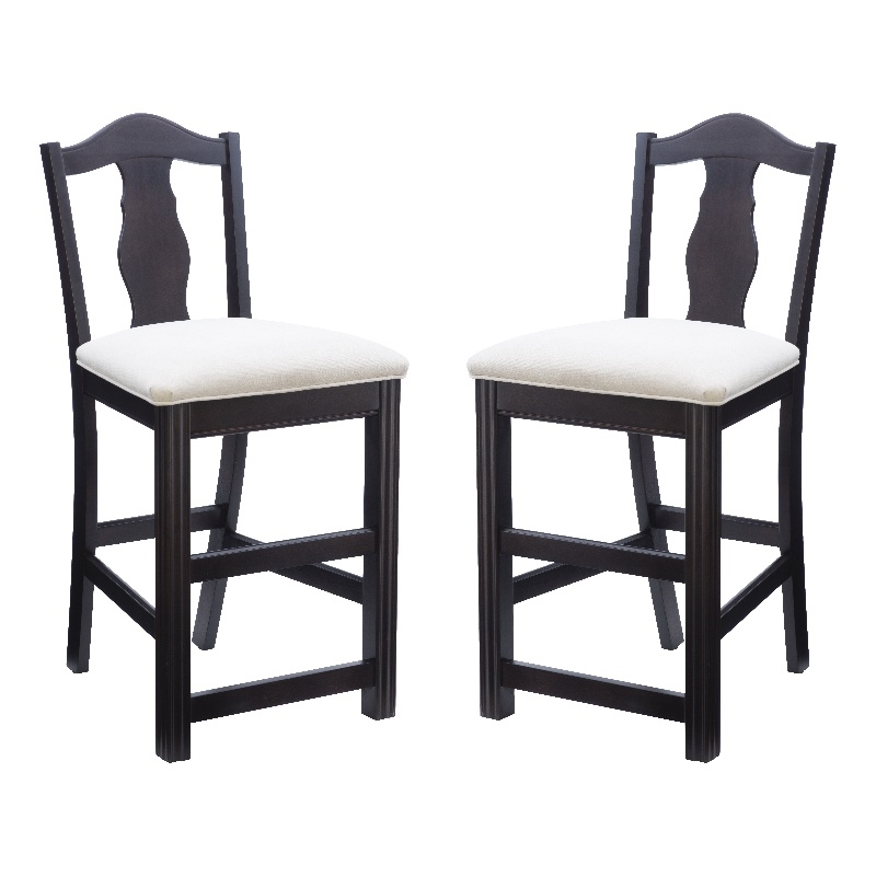 Pemberly Row Beechwood Set of 2 Splat Back Upholstered Counter Stool in Dk Brown