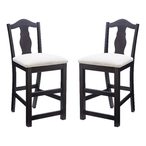 Pemberly Row Beechwood Set of 2 Splat Back Upholstered Counter Stool in Dk Brown