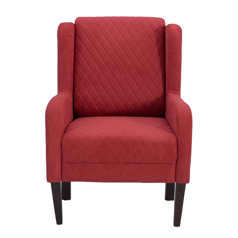 Pemberly Row Upholstered Wingback Accent Chair with Quilted Back & Seat in Rust