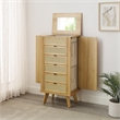 Pemberly Row 5-Drawer Wood & Cane Jewelry Armoire with Flip Top in Natural Brown