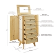 Pemberly Row 5-Drawer Wood & Cane Jewelry Armoire with Flip Top in Natural Brown