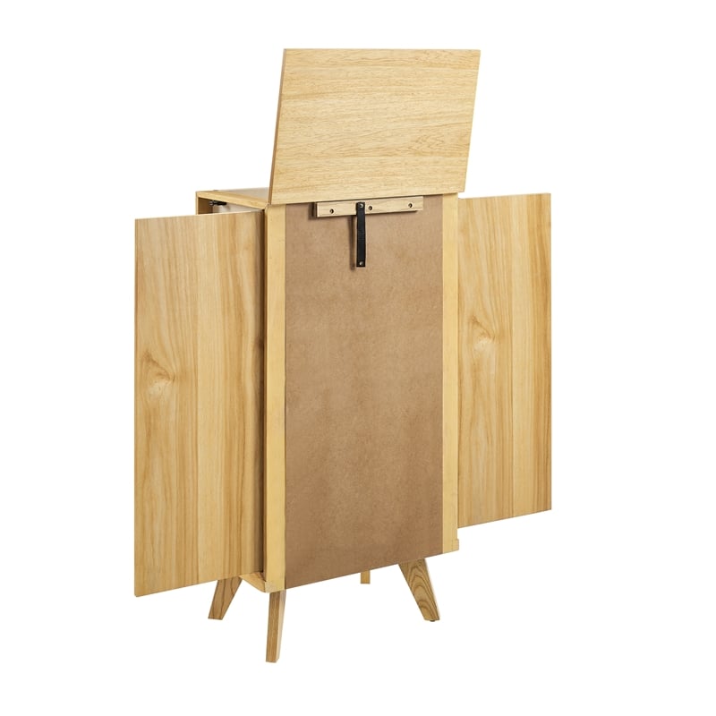 Pemberly Row 5-Drawer Wood & Cane Jewelry Armoire with Flip Top in Natural Brown