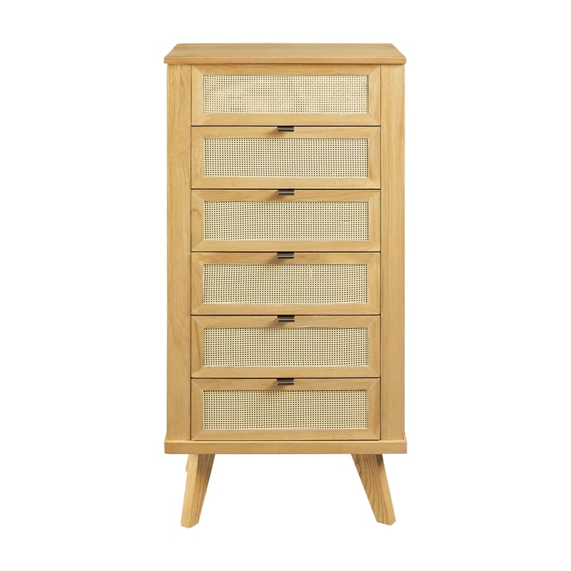 Pemberly Row 5-Drawer Wood & Cane Jewelry Armoire with Flip Top in Natural Brown