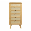 Pemberly Row 5-Drawer Wood & Cane Jewelry Armoire with Flip Top in Natural Brown