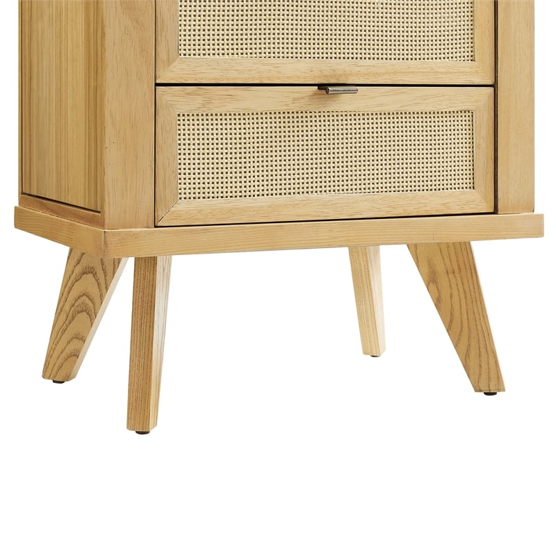 Pemberly Row 5-Drawer Wood & Cane Jewelry Armoire with Flip Top in Natural Brown