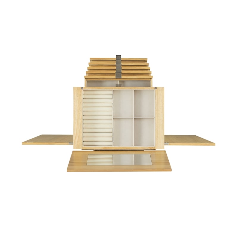 Pemberly Row 5-Drawer Wood & Cane Jewelry Armoire with Flip Top in Natural Brown