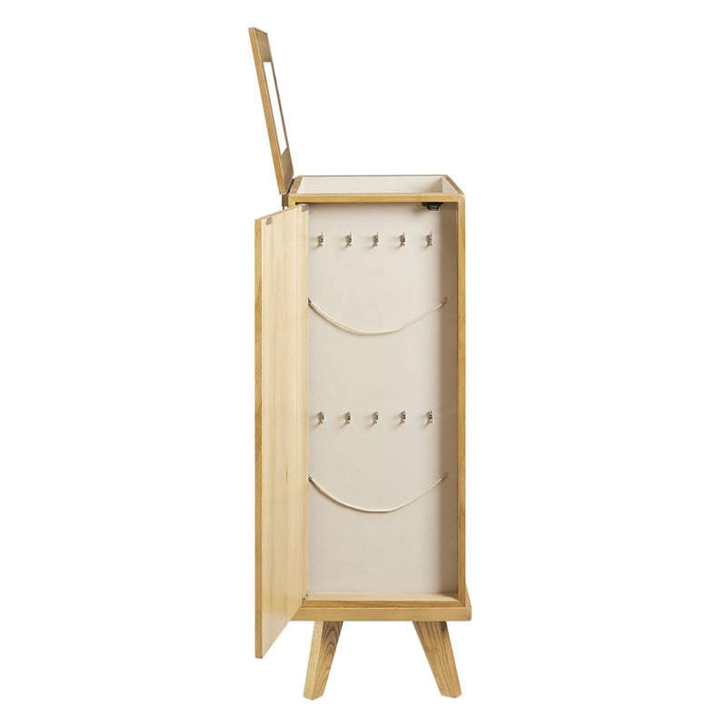 Pemberly Row 5-Drawer Wood & Cane Jewelry Armoire with Flip Top in Natural Brown