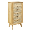 Pemberly Row 5-Drawer Wood & Cane Jewelry Armoire with Flip Top in Natural Brown