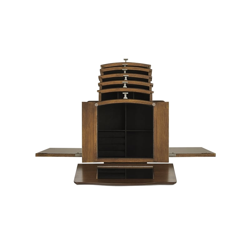 Pemberly Row 6-Drawer Wood Jewelry Armoire with Flip Top in Classic Walnut Brown
