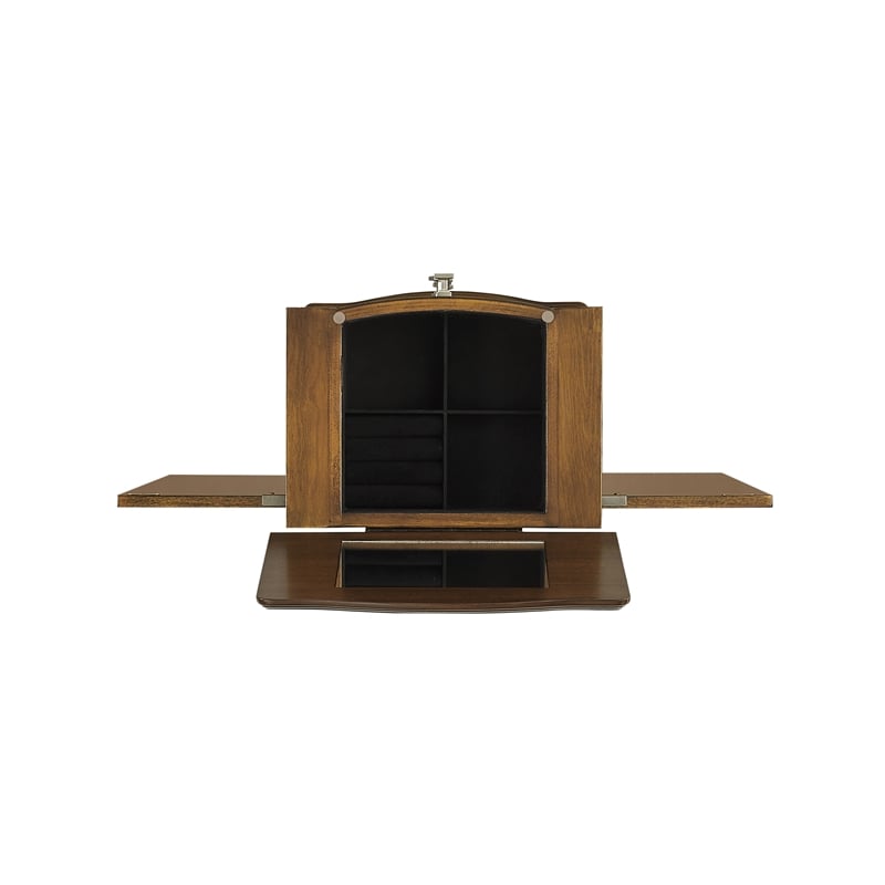 Pemberly Row 6-Drawer Wood Jewelry Armoire with Flip Top in Classic Walnut Brown