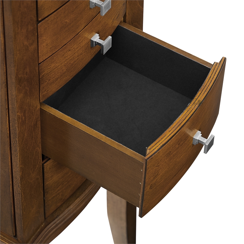 Pemberly Row 6-Drawer Wood Jewelry Armoire with Flip Top in Classic Walnut Brown