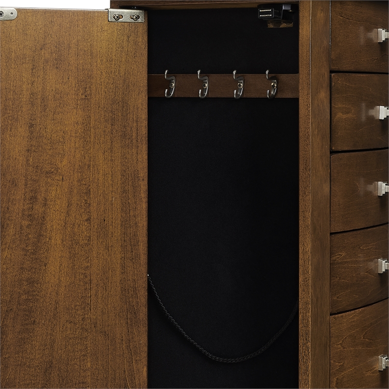 Pemberly Row 6-Drawer Wood Jewelry Armoire with Flip Top in Classic Walnut Brown