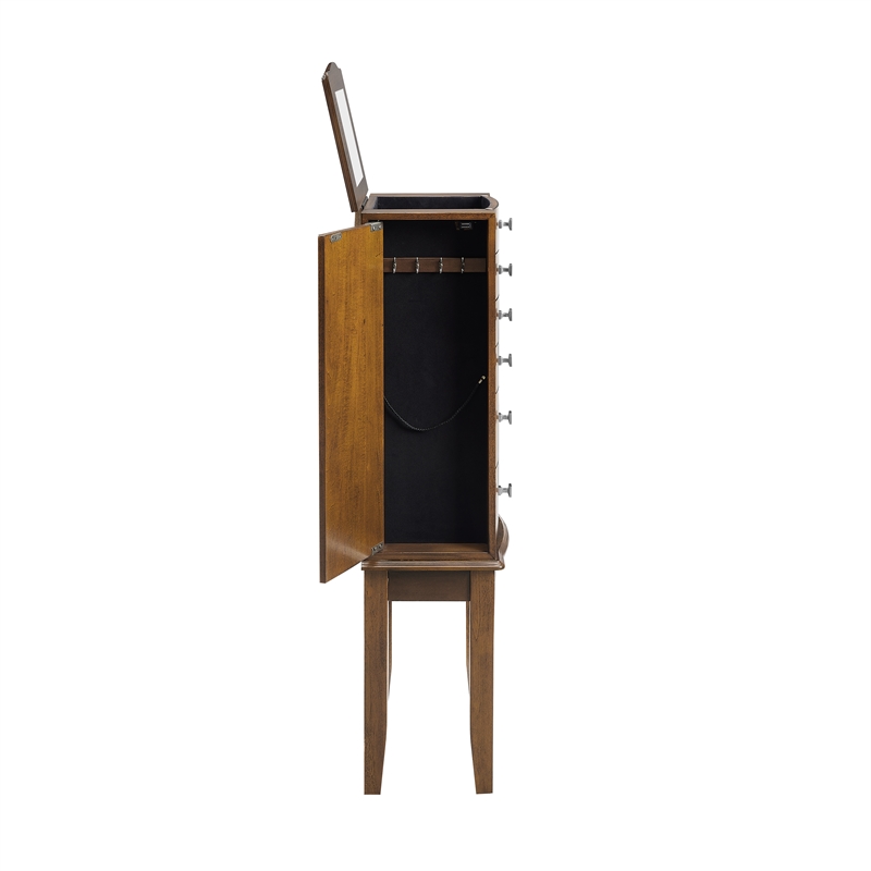 Pemberly Row 6-Drawer Wood Jewelry Armoire with Flip Top in Classic Walnut Brown
