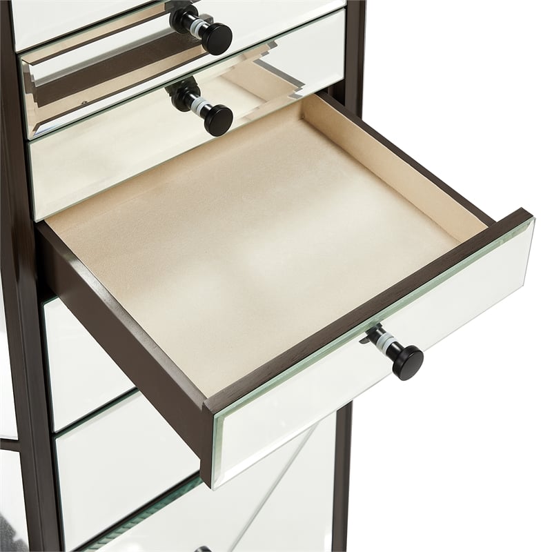 Pemberly Row 6-Drawer Wood Jewelry Armoire with Flip Top in Walnut Brown/Cream