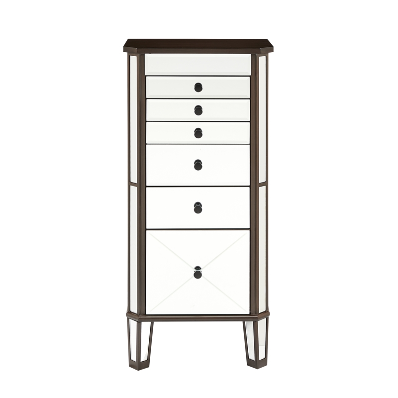 Pemberly Row 6-Drawer Wood Jewelry Armoire with Flip Top in Walnut Brown/Cream