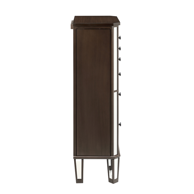 Pemberly Row 6-Drawer Wood Jewelry Armoire with Flip Top in Walnut Brown/Cream