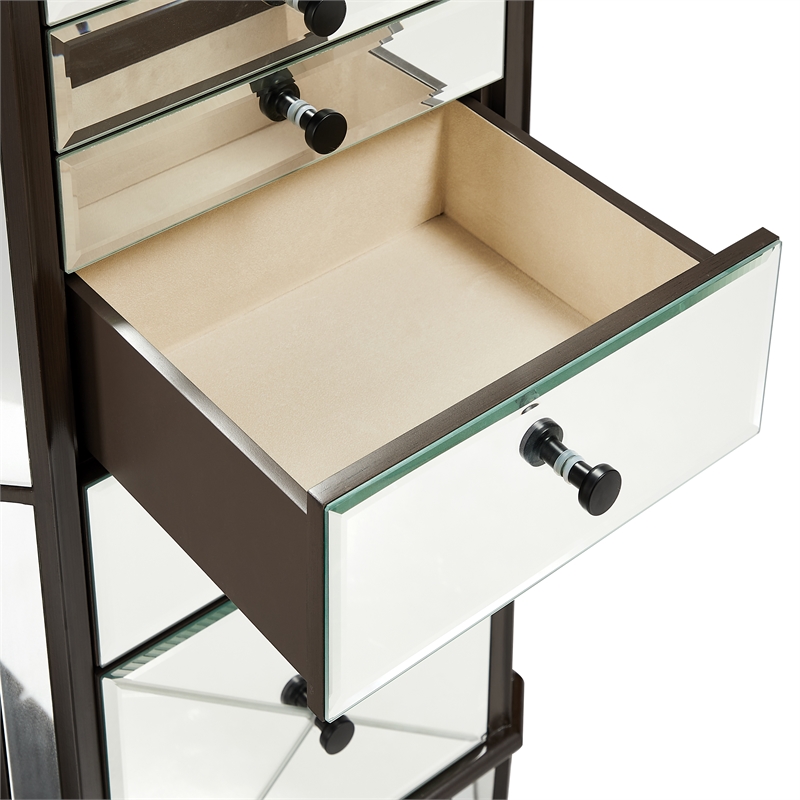 Pemberly Row 6-Drawer Wood Jewelry Armoire with Flip Top in Walnut Brown/Cream