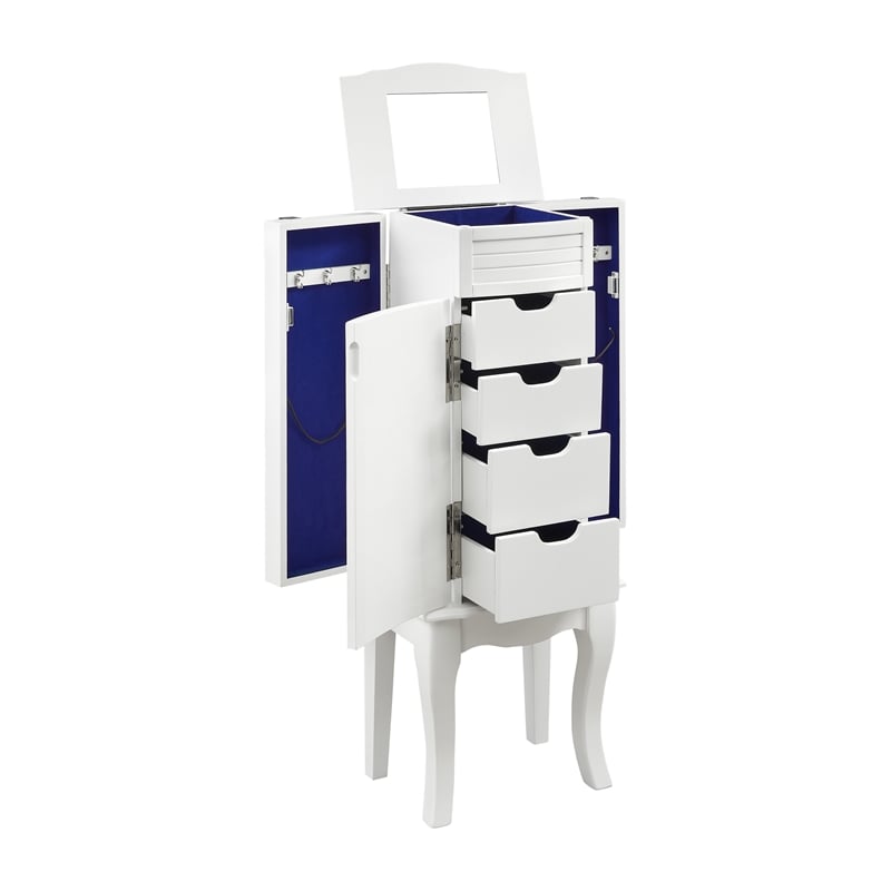 Pemberly Row 4-Drawer Wood Jewelry Armoire with Flip Top in White/Blue
