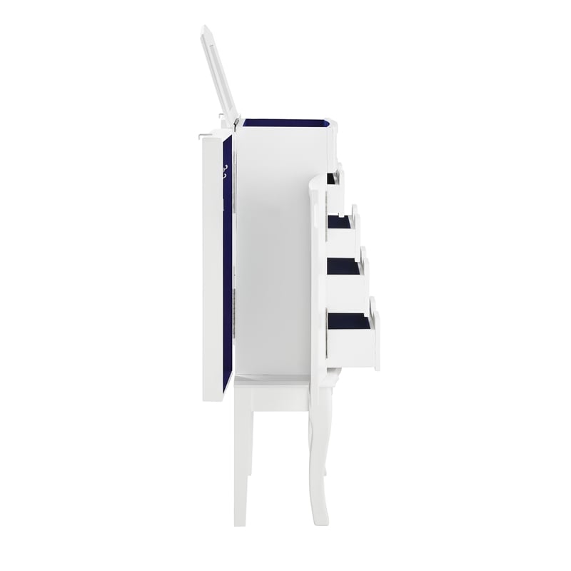 Pemberly Row 4-Drawer Wood Jewelry Armoire with Flip Top in White/Blue