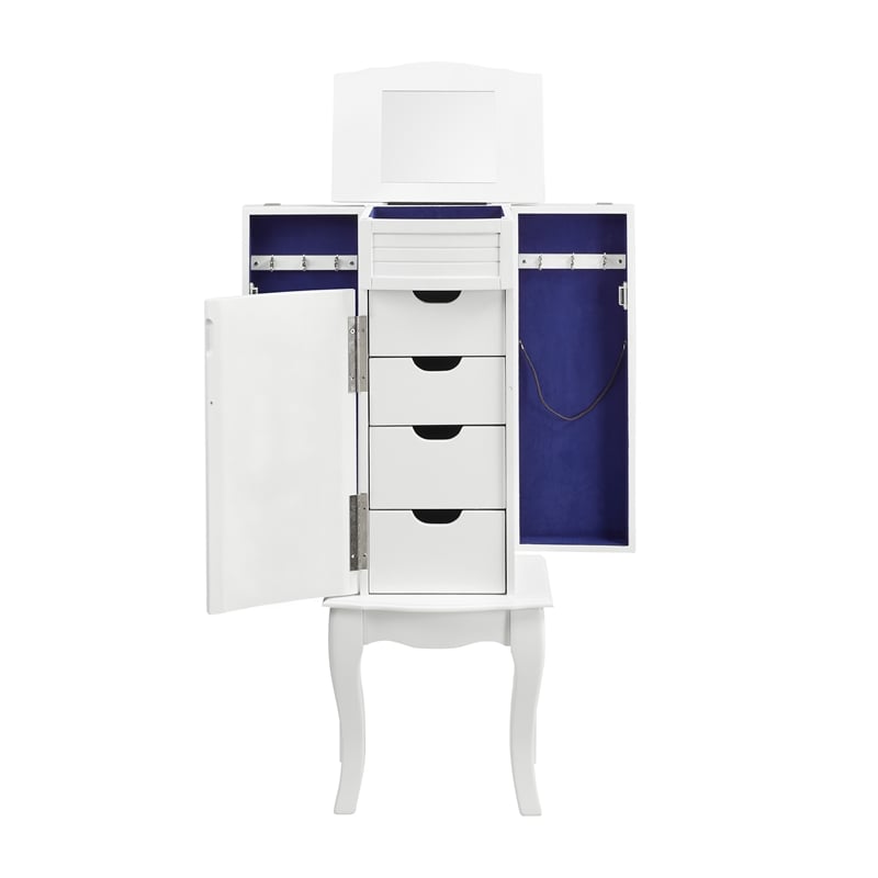 Pemberly Row 4-Drawer Wood Jewelry Armoire with Flip Top in White/Blue