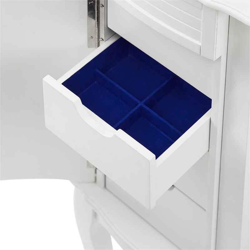 Pemberly Row 4-Drawer Wood Jewelry Armoire with Flip Top in White/Blue
