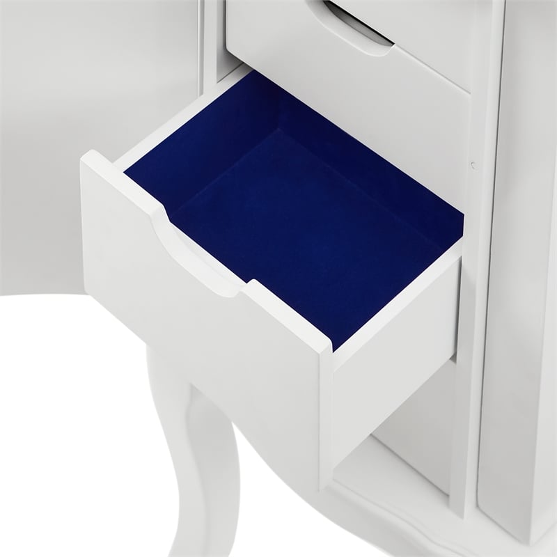 Pemberly Row 4-Drawer Wood Jewelry Armoire with Flip Top in White/Blue