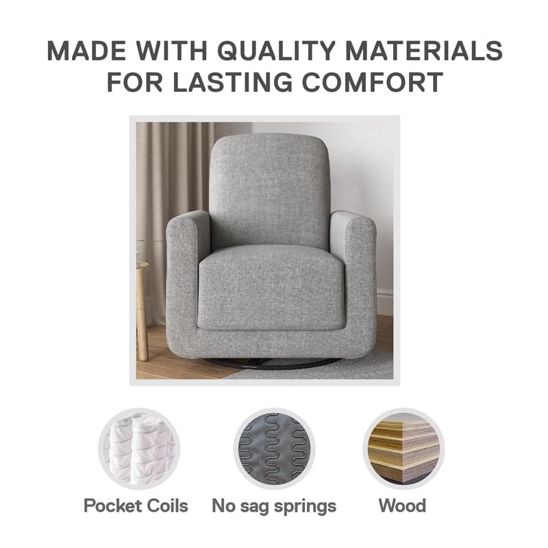 Pemberly Row Swivel Accent Chair with USB Charger in Light Gray Linen
