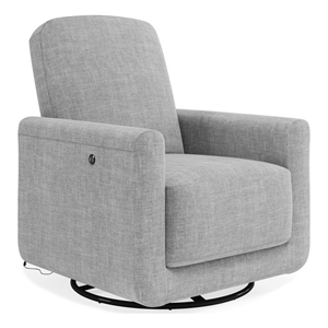 Pemberly Row Swivel Accent Chair with USB Charger in Light Gray Linen