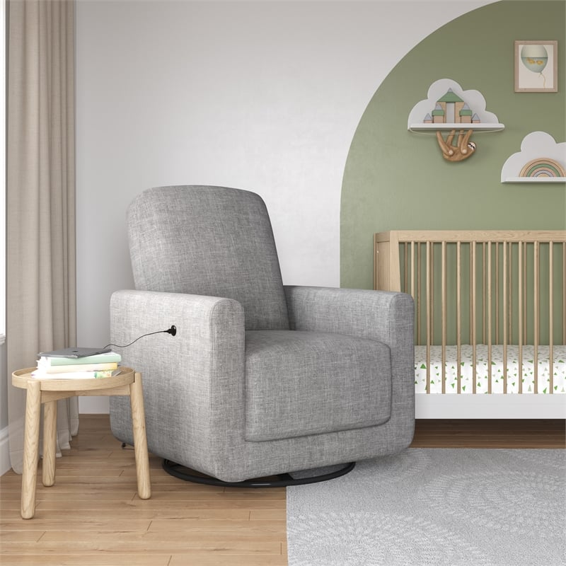 Pemberly Row Swivel Accent Chair with USB Charger in Light Gray Linen