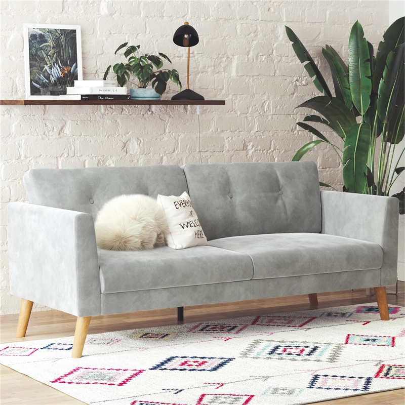 Pemberly Row Contemporary Upholstered 3-Seater Sofa in Light Gray Velvet