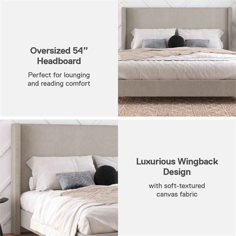 Pemberly Row Upholstered Platform Bed Frame - King in Textured Gray Canvas