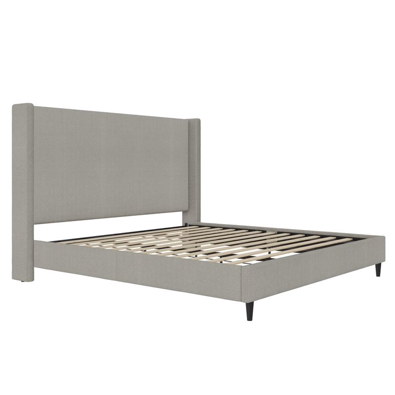 Pemberly Row Upholstered Platform Bed Frame - King in Textured Gray Canvas