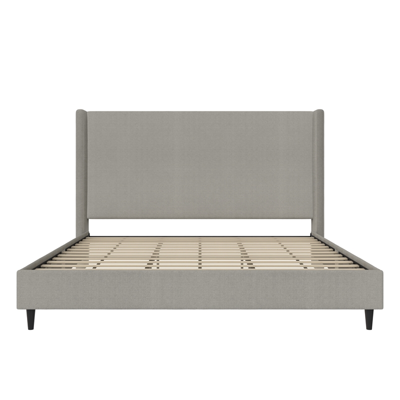 Pemberly Row Upholstered Platform Bed Frame - King in Textured Gray Canvas