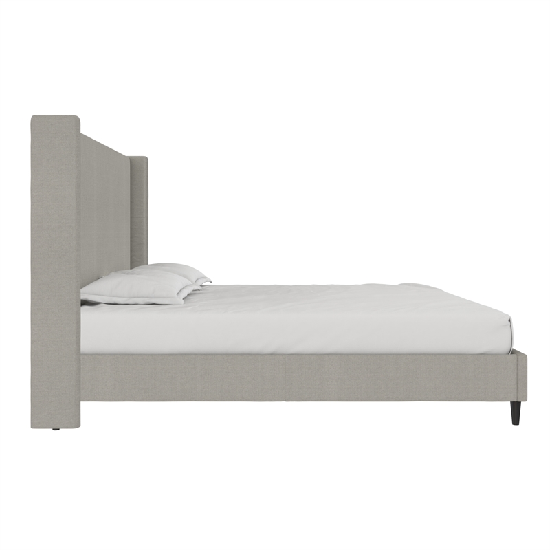 Pemberly Row Upholstered Platform Bed Frame - King in Textured Gray Canvas