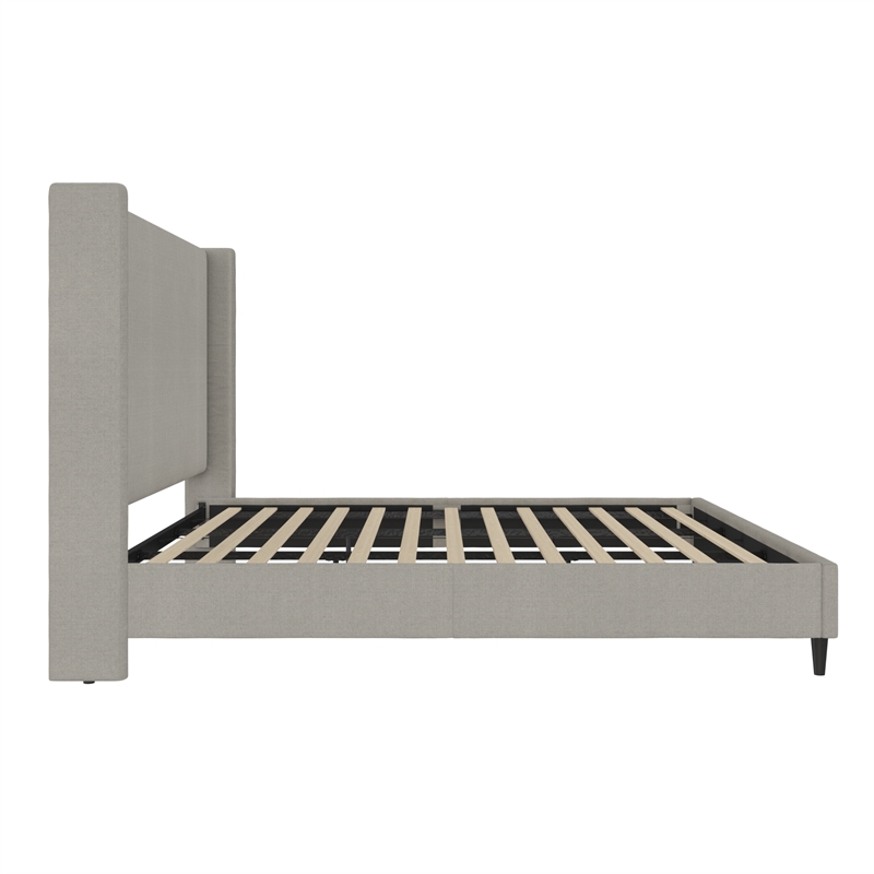 Pemberly Row Upholstered Platform Bed Frame - King in Textured Gray Canvas