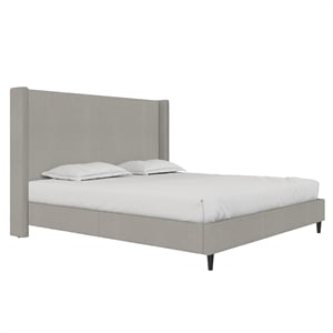 Pemberly Row Upholstered Platform Bed Frame - King in Textured Gray Canvas