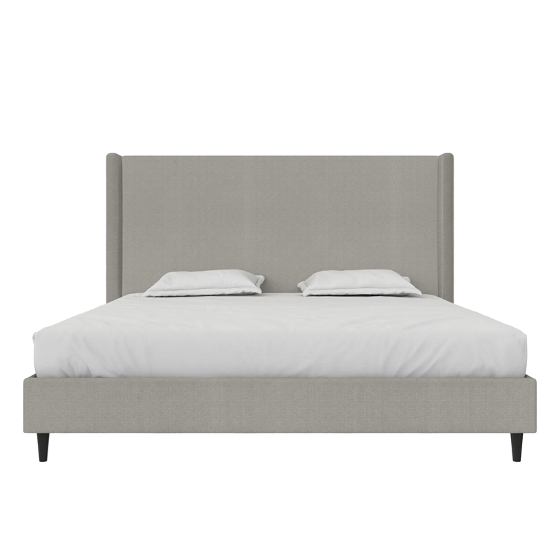 Pemberly Row Upholstered Platform Bed Frame - King in Textured Gray Canvas