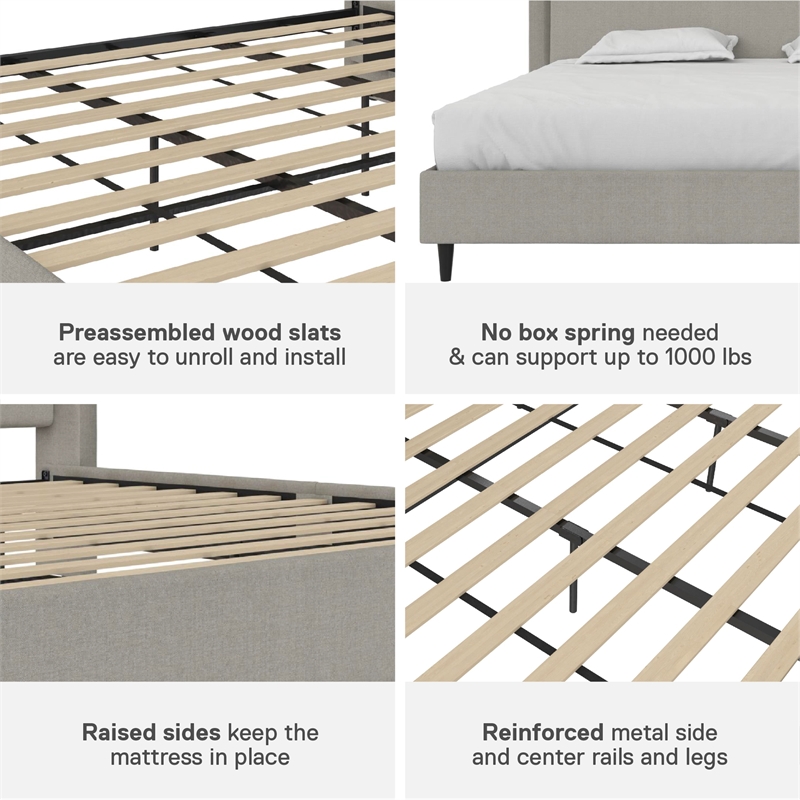 Pemberly Row Upholstered Platform Bed Frame - King in Textured Gray Canvas