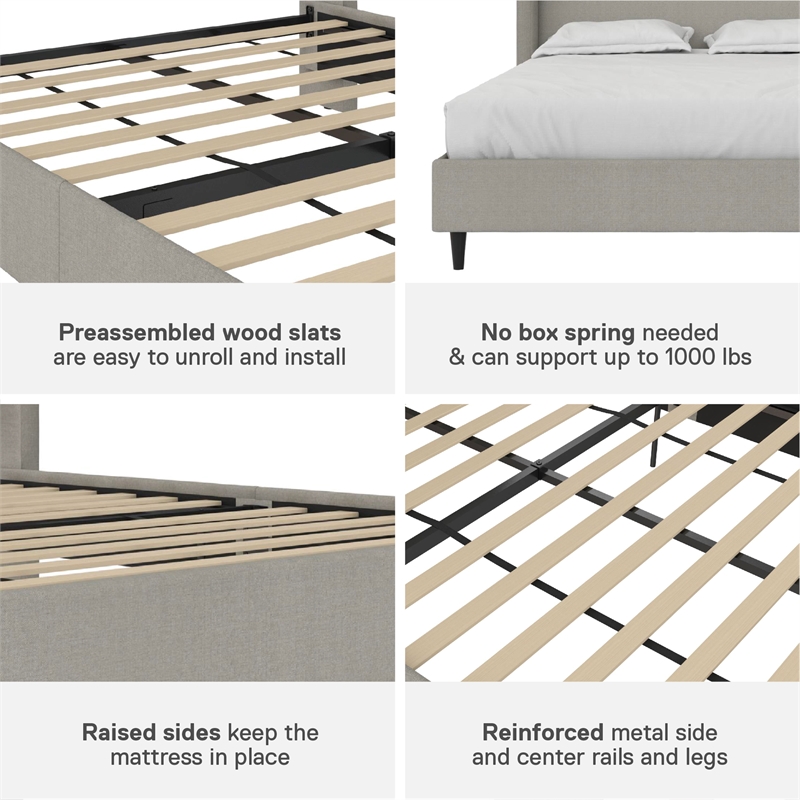 Pemberly Row Upholstered Platform Bed Frame - Queen in Textured Gray Canvas
