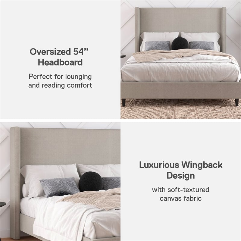 Pemberly Row Upholstered Platform Bed Frame - Queen in Textured Gray Canvas