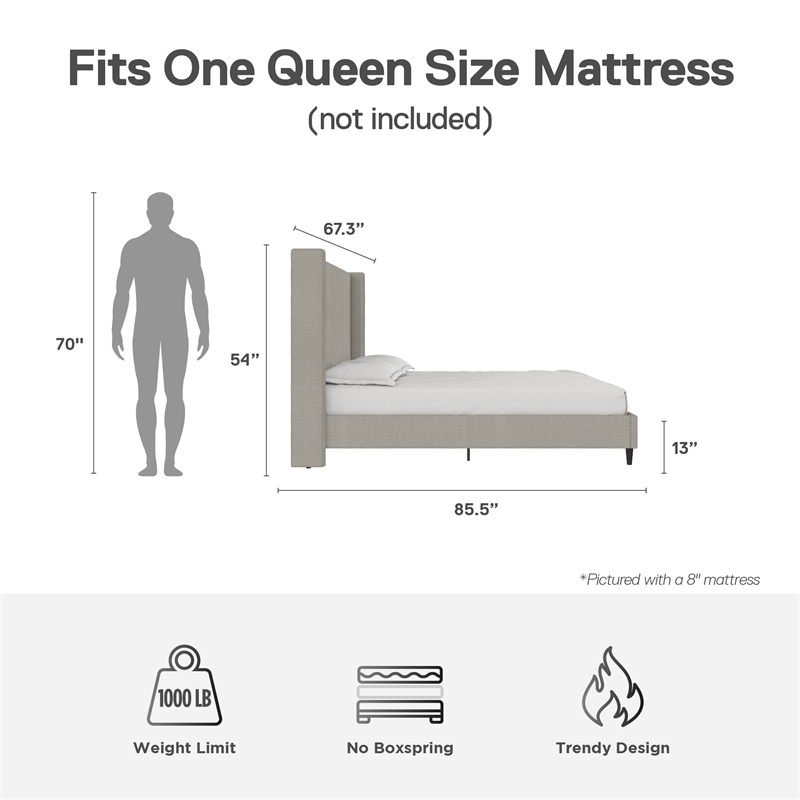 Pemberly Row Upholstered Platform Bed Frame - Queen in Textured Gray Canvas
