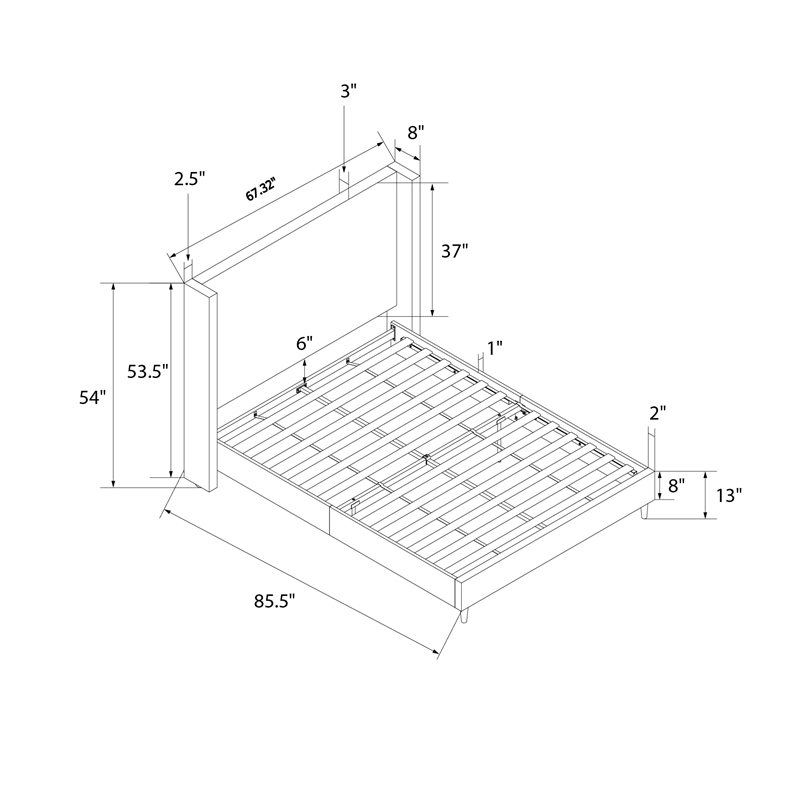Pemberly Row Upholstered Platform Bed Frame - Queen in Textured Gray Canvas