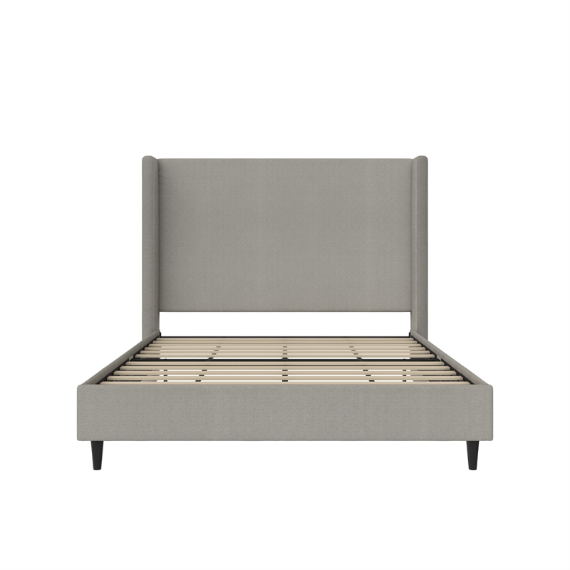 Pemberly Row Upholstered Platform Bed Frame - Queen in Textured Gray Canvas