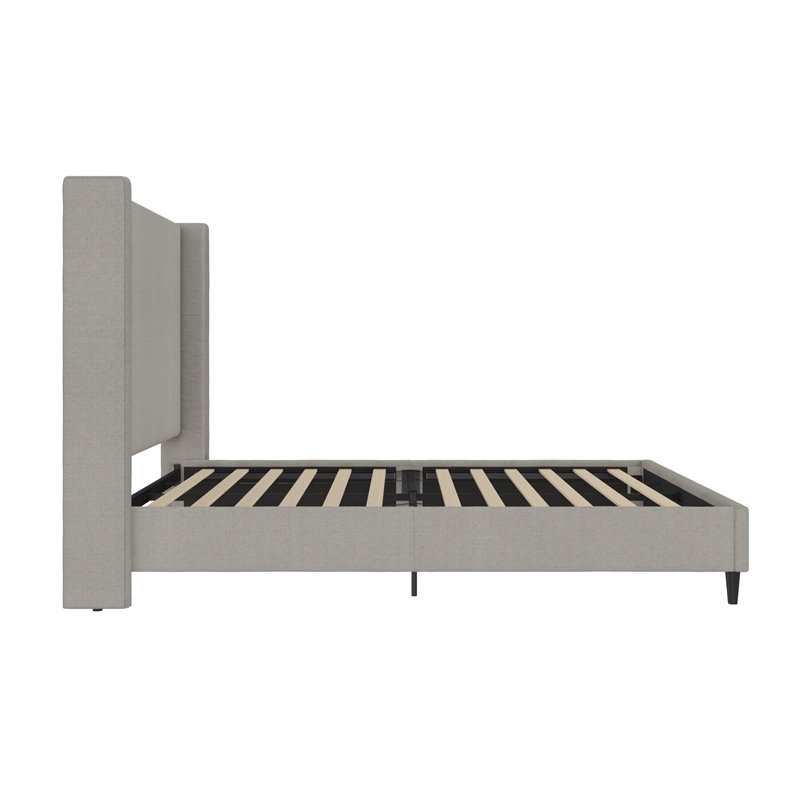Pemberly Row Upholstered Platform Bed Frame - Queen in Textured Gray Canvas