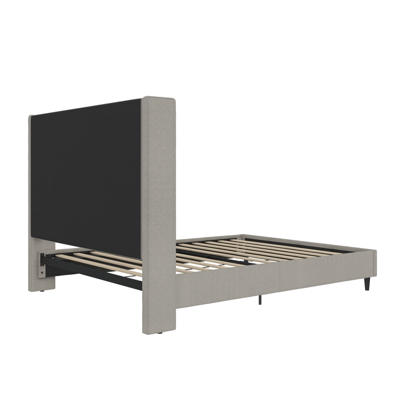 Pemberly Row Upholstered Platform Bed Frame - Queen in Textured Gray Canvas
