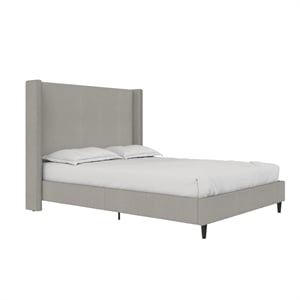 Pemberly Row Upholstered Platform Bed Frame - Queen in Textured Gray Canvas